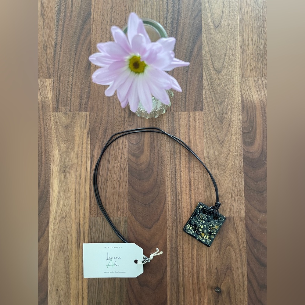 Handmade necklace, black/yellow/brown colors mixed